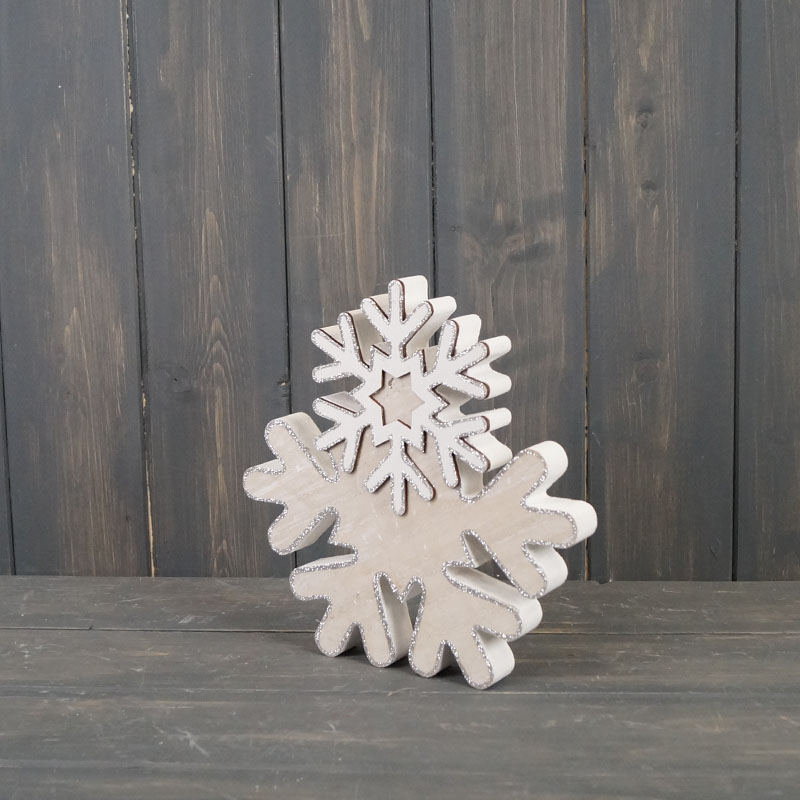 Large Whitewashed Wooden Snowflake detail page